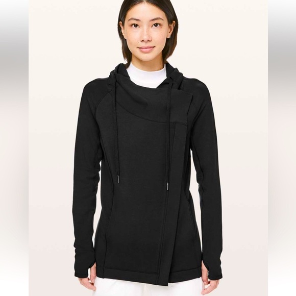 lululemon athletica Tops - LULULEMON Coast Easy Wrap Jacket Asymmetrical Zip Up Black SZ 8